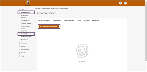 Step 2, selecting Add New Accessibility Document