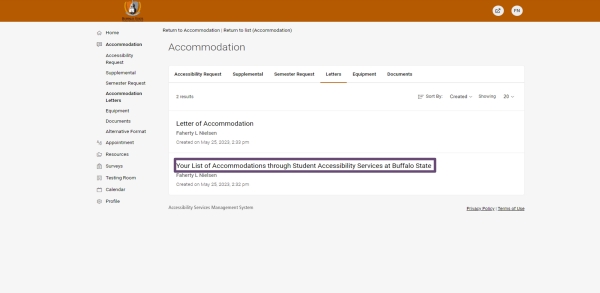 Step 3, selecting Your List of Accommodations through Student Accessibility Services at Buffalo State