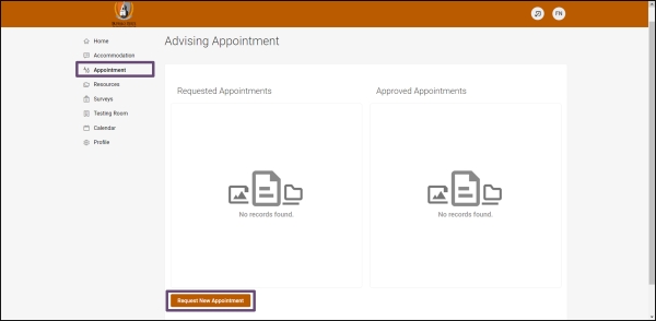 Step 3, selecting Request new Appointment