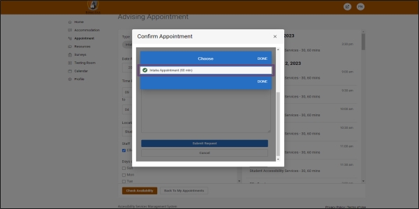 Step 10, popup with appointment selected