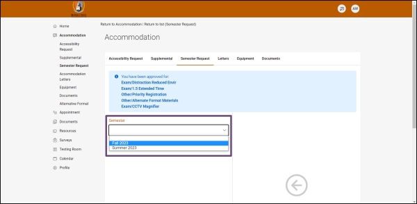 Step 4, selecting semester from drop down