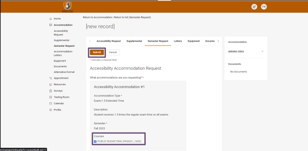 Step 6, check box for Accessibility Accommodation