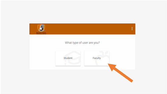 Screenshot of Login page. An Arrow is pointing to box titled Faculty. 