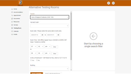 Filters for date and time on testing form.