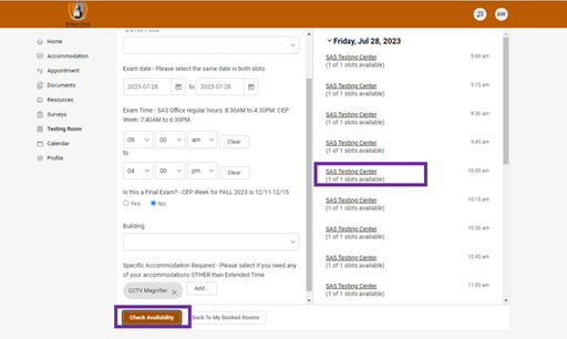 Select 'Check Availability' then select your testing time.